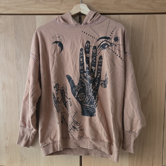 Urban Outfitters Tan, Distressed Palmistry Graphic Hoodie, Celestial, M, GUC - Picture 1 of 13
